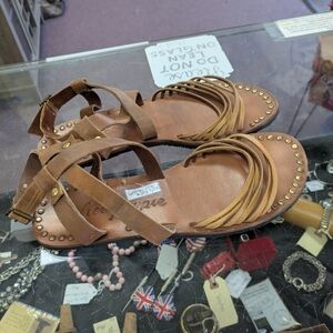 Free People Brown Leather Sandals with Studded Detail